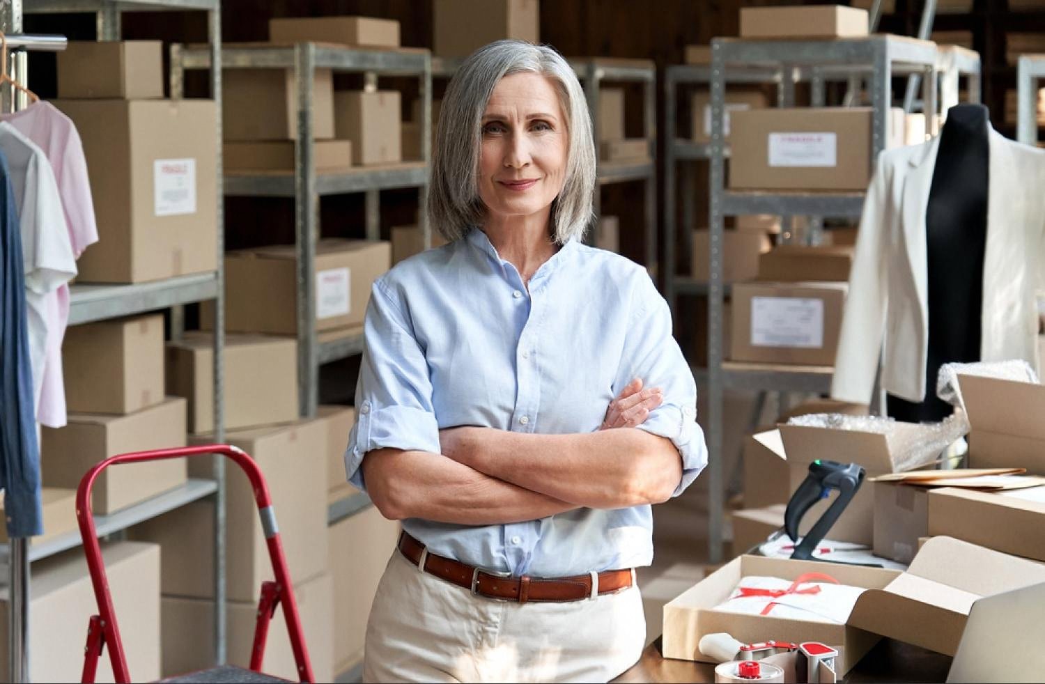 Confident business owner standing in a UAE warehouse, representing verified company ownership